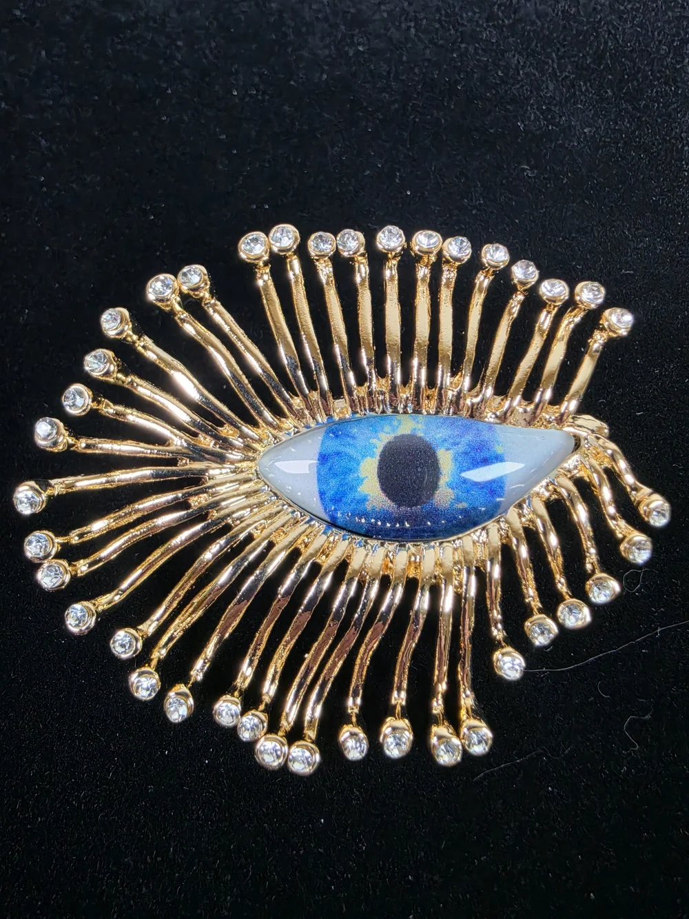 Gold-Tone Blue Eye Crystal Brooch - Fashion Jewelry